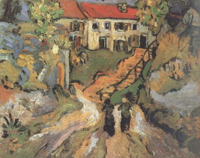 Vincent Van Gogh Village Street and Step in Auvers with Two Figures (nn04) china oil painting image